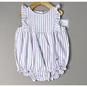 NWT Petite Plume Ruffled Bubble Romper Lavender French Ticking Girls 18-24 Mo
